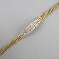 Diamond 18k bracelet central white and yellow gold bosse of geometric design set with brilliant cut diamonds approx 20 cts tw woven yg strap 149 dwt 231 gs 7 18 note this lot is bei