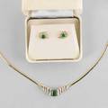 Emerald and diamond 14k yg necklace and earrings snake link and chevron panel necklace with rectangular cut emeralds approx 80 ct and channels of brilliant cut diamonds oval diamond cluster ear