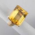 Large citrine 14k yellow gold ring ca 1965 laterally set step cut citrine approx 32 cts in textured yellow gold 125 dwt 194 gs size 9