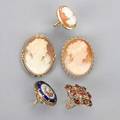 14k yellow gold victorian style jewelry two shell cameo broochpendants shell cameo ring size 6 12 garnet cluster ring size 6 12 limogesstyle floral ring marked france size 6 all marked