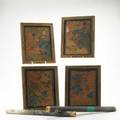 Asian artwork six pieces 19th c four block prints and two paintings on silk scrolls illegibly signed scrolls 48 x 18