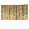 Asian style sixteen paneled screen usa 1930s handpainted paper canvas wood and brass unmarked each panel 94 12 x 11 12 x 1 14
