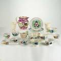 English and european porcelain seventeen pieces 19th20th c sunderland lusterware pitcher parian creamer pair wedgwood queensware urns thirteen pieces assorted gaudy welsh style pieces some ma