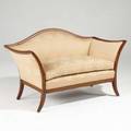 Camel back settee upholstery stained maple frame dims
