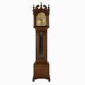 Grandfather clock colonial manufacturing co mahogany case mixed metals time and strike with moon face and eight day dial 20th c 85 x 19 14 x 12 12