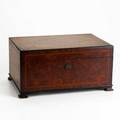 Dunhill burl walnut humidor with band inlay and tinned interior metal label 6 12 x 13 x 9