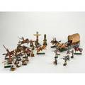 Elastolin cowboys and indians thirty plus figures wagon totem pole etc most marked tallest 5 12