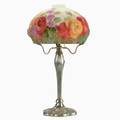 Reproduction pairpoint puffy lamp garland of flowers on silver painted white metal base 21 x 12
