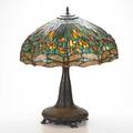 Tiffany style contemporary leaded glass table lamp with dragonflies unmarked 28 x 22