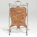 English arts  crafts fireplace screen decorated with poppies hammered copper in wroughtiron frame early 20th c unmarked 32 x 19 x 10