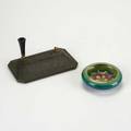 Tiffany studios and moorcroft two pieces tiffany studios chinese pattern bronze pen stand together with moorcroft anemone ashtray taller 3 12