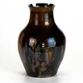 Oscar louis bachelder rare vase in mossy brown over mirrored black glaze signed with artists cypher 11 14 x 7