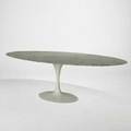 Eero saarinen knoll studio oval tulip dining table usa 2000s carrera marble and enameled aluminum metal label 29 x 96 12 x 54 14