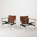 Charles pollack knoll associates pair of lounge chairs model 657 usa 1960s chromed steel plastic and saddle leather one paper label 28 x 25 x 27