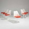Eero saarinen knoll associates set of six fixed tulip chairs usa 1960s painted aluminum fiberglass and new vinyl seats knoll labels on chairs and seats each 32 x 26 x 23