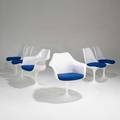 Eero saarinen knoll studio set of six swivel tulip chairs two arm and four side usa 1990s painted fiberglass plastic coated aluminum and upholstery unmarked armchair 32 x 26 12 x 24 side