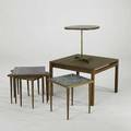 Florence knoll etc six occasional tables usa 1950s60s walnut teak glass tiles and brass knoll table marked knoll table 19 x 27 sq