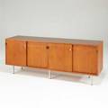 Florence knoll knoll international fourdoor cabinet usa 1960s laminate walnut leather and chromed metal labeled 27 12 x 71 14 x 17 34