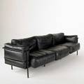 Style of le corbusier threeseat sofa 1980s leather and enameled metal unmarked 29 x 94 x 36