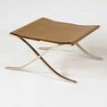 Mies van de rohe knoll associates barcelona stool usa 1950s stainless steel and saddle leather paper label 12 12 x 23 x 24 12