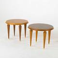 Maurice jallot two side tables france 1940s sycamore walnut and brass unmarked 20 x 25 dia