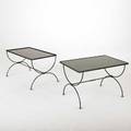 Jacques adnet attr pair of sofa tables france 1950s black glass wroughtiron and bronze each19 x 29 34 x 18