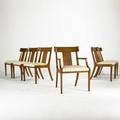 Th robsjohn gibbings widdicomb set of dining chairs one arm and five side usa 1950s walnut and upholstery armchair 33 34 x 23 x 23 12