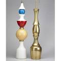 Style of tommi parzinger two tall totem lamps usa ca 1960 spun brass and polychrome plaster two socket tallest 48