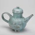 Beatrice wood lidded teapot in teal glaze signed beato 10 x 14 x 7