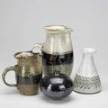Richard peeler four stoneware vessels three pitchers and one vase all signed tallest 10 12