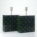 Polka dot pair of lacquered wood table lamps 1960s unmarked each 15 x 10 x 4