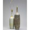 Studio pair of ceramic table lamps ca 1960 one marked with cypher taller 26