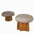 Michael taylor attr pair of swivel benches usa 1970s upholstery on tree trunk bases unmarked each 18 12 x 32 dia