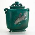 Wilhelm kage gustavsberg argenta lidded and glazed ceramic centerpiece vase with silver overlay of mermaid squid and marine life sweden c1930 signed gustavsberganchor markargenta1040made in