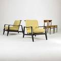 Danish modern pair of lounge chairs and pair of side chairs 1950s60s painted wood teak upholstery and woven cord unmarked lounge chair 30 x 28 x 37 side chair 30 x 18 34 x 19
