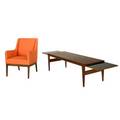 Jens risom etc lounge chair and coffee table usadenmark 1960s wool walnut teak and laminate chair metal label chair 36 x 27 x 27 12 coffee table as shown 19 x 86 12 x 23 12