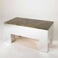 American modern sofa table 1970s polished aluminum and marble unmarked 22 x 48 x 24