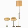 Laurel lamp co two table lamps and one adjustable floor lamp usa 1960s matte chromed steel enameled metal and linen all labeled floor lamp as pictured 57 x 8 34 sq