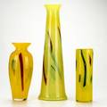 Blenko glass three confetti vases all with original labels tallest 23
