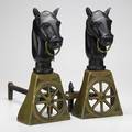 Horse andirons brass and painted iron usa 1950s marked sheffield each 17 x 18 x 7 12