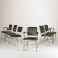 Goodform set of six chairs five armchairs one side chair usa 1950s cast aluminum and vinyl metal labels each 34 x 22 x 21
