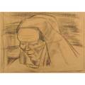 Viktor planckh german 19041941 charcoal on paper portrait of a woman in veil framed 12 x 16 12