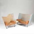Cassina sofa and matching club chair italy 1980s upholstery leather enameled metal enameled wood and plastic unmarked sofa 46 x 69 x 30 12 chair 46 x 49 x 36