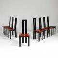 Vico magistretti set of eight dining chairs italy 1970s ebonized wood and stitched leather unmarked each chair 42 x 18 x 18