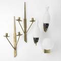 Sconce grouping five pieces two pairs and one single france ca 1950 polished brass frosted glass and enameled metal unmarked tallest 15 12