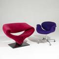 Pierre paulin artifort ribbon chair and tulip chair france 1960s upholstery painted wood cast aluminum and chromed metal both labeled ribbon 27 x 38 x 30 chair tulip 28 x 28 x 24