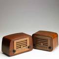 Charles and ray eames emerson two radios one model 678a new york 1940s mahogany veneer plastic walnut veneer brass glass and bakelite stamped manufacturers marks 6 12 x 9 14 x 5 34
