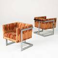 Milo baughman thayer coggin pair of club chairs usa 1970s chromed steel wool upholstery paper labels 26 x 24 12 x 24 12