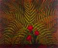 L Edwardson Ferns  Petunias Oil on Panel