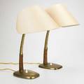 Jt kalmar two table lamps austria 1950s brass chromed metal leather single sockets silklined shades no visible mark 17 x 8 12 x 11